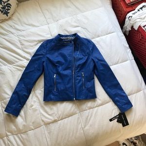 Black Rivet Blue Faux Leather Jacket 
